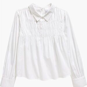 Nordstrom smocked white collared long sleeve shirt. 100% cotton. Size 14
